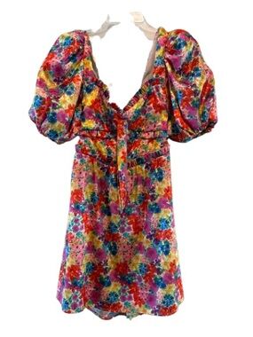 For Love And Lemons Multicolor Floral Puff-Sleeve Dress - Small